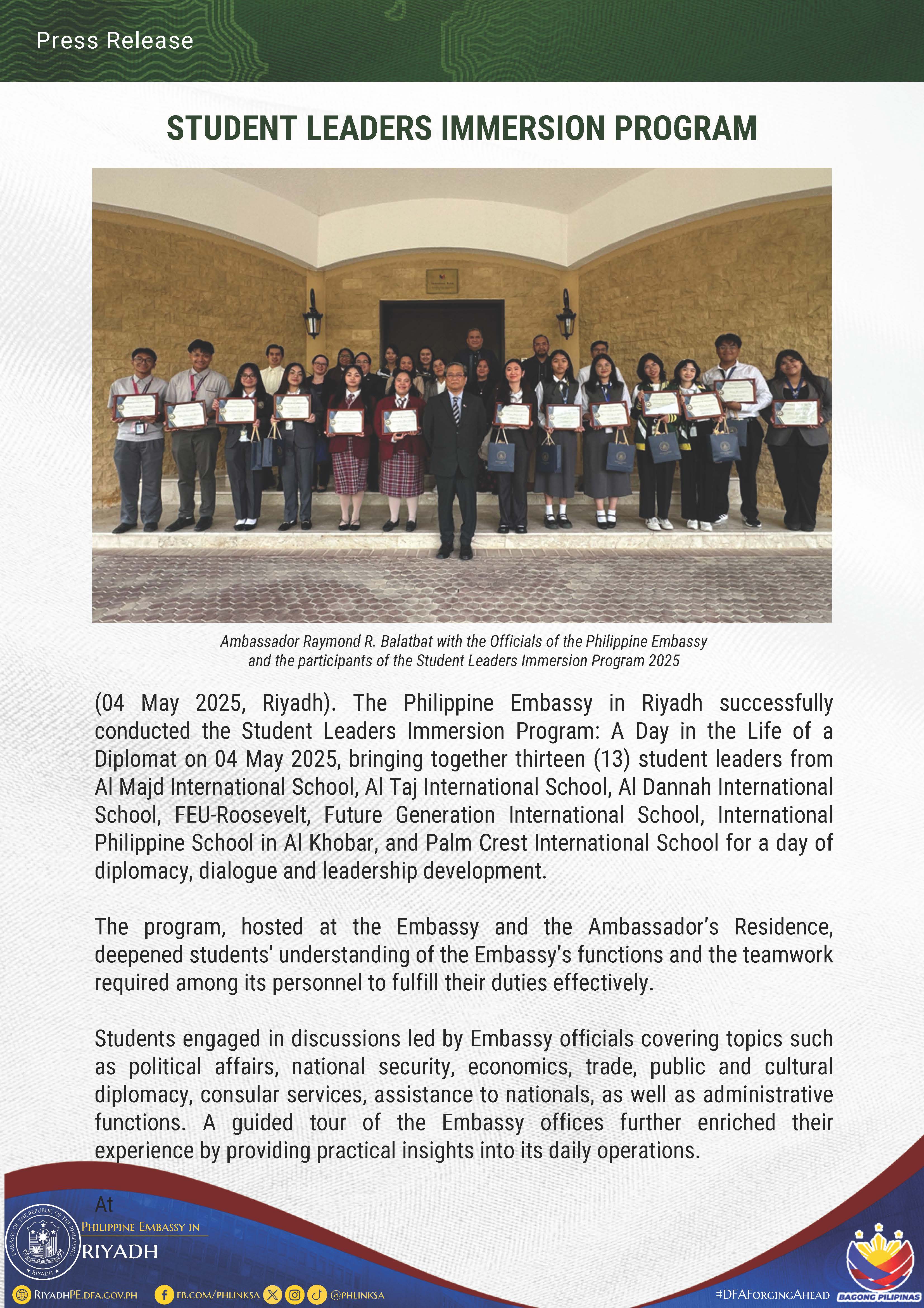 PR 020 2025 STUDENT LEADERS IMMERSION PROGRAM Page 1