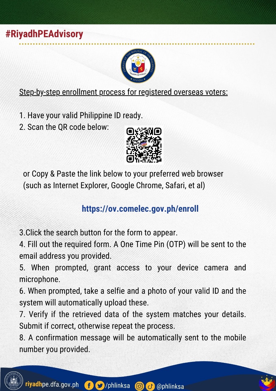 Advisory on the Online Voting Counting System OVCS Pre Voting Enrollment for the 2025 National and Local Elections p2