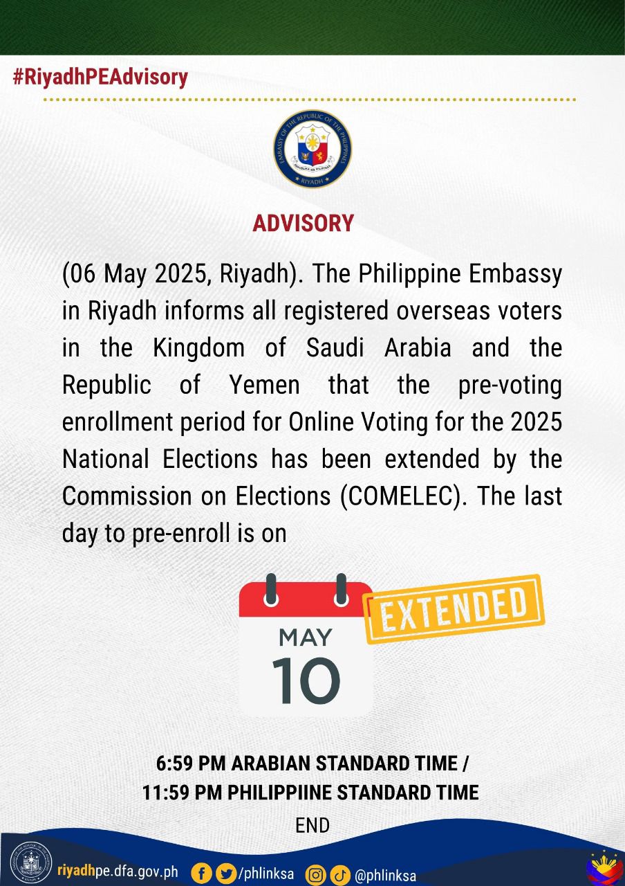 Pre Voting Enrollment Extended by Comelec to 10 May 2025