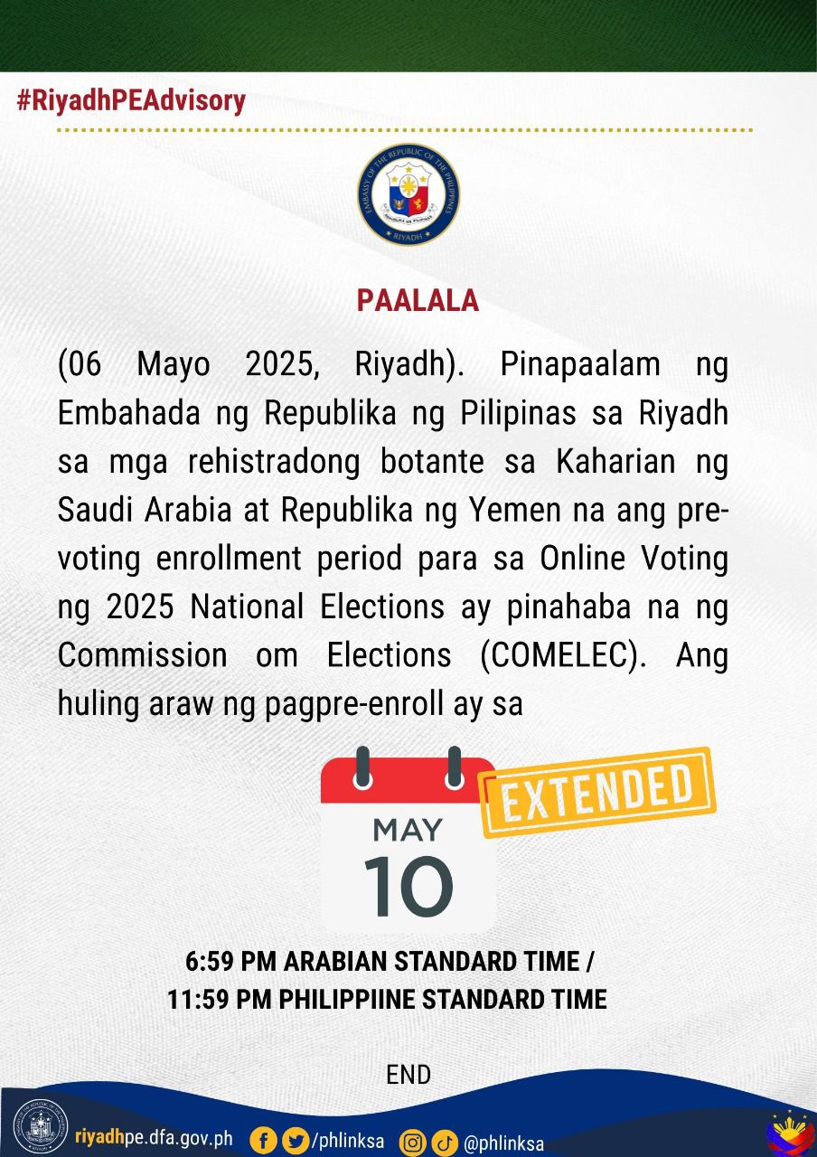Pre Voting Enrollment Extended by Comelec to 10 May 2025 Fil