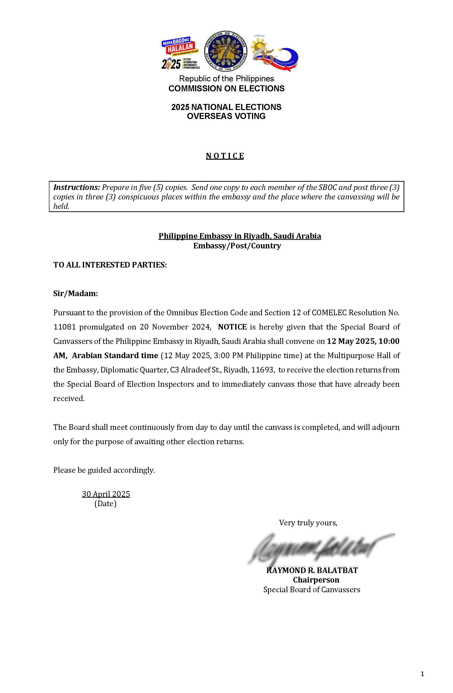 SBOC Notice of Convening
