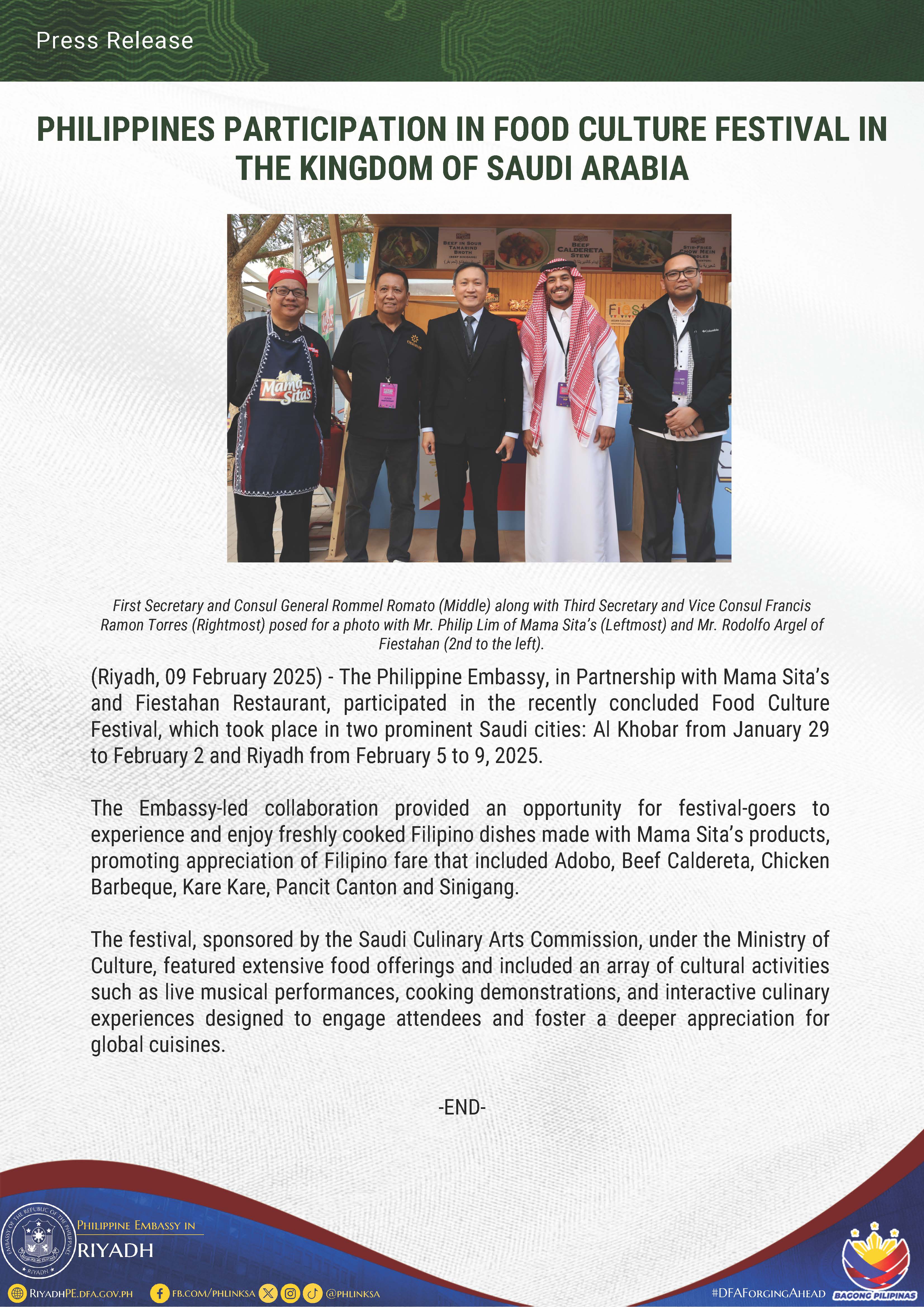 PR 004 2025 PHILIPPINES PARTICIPATION IN FOOD CULTURE FESTIVAL IN THE KINGDOM OF SAUDI ARABIAPage 1