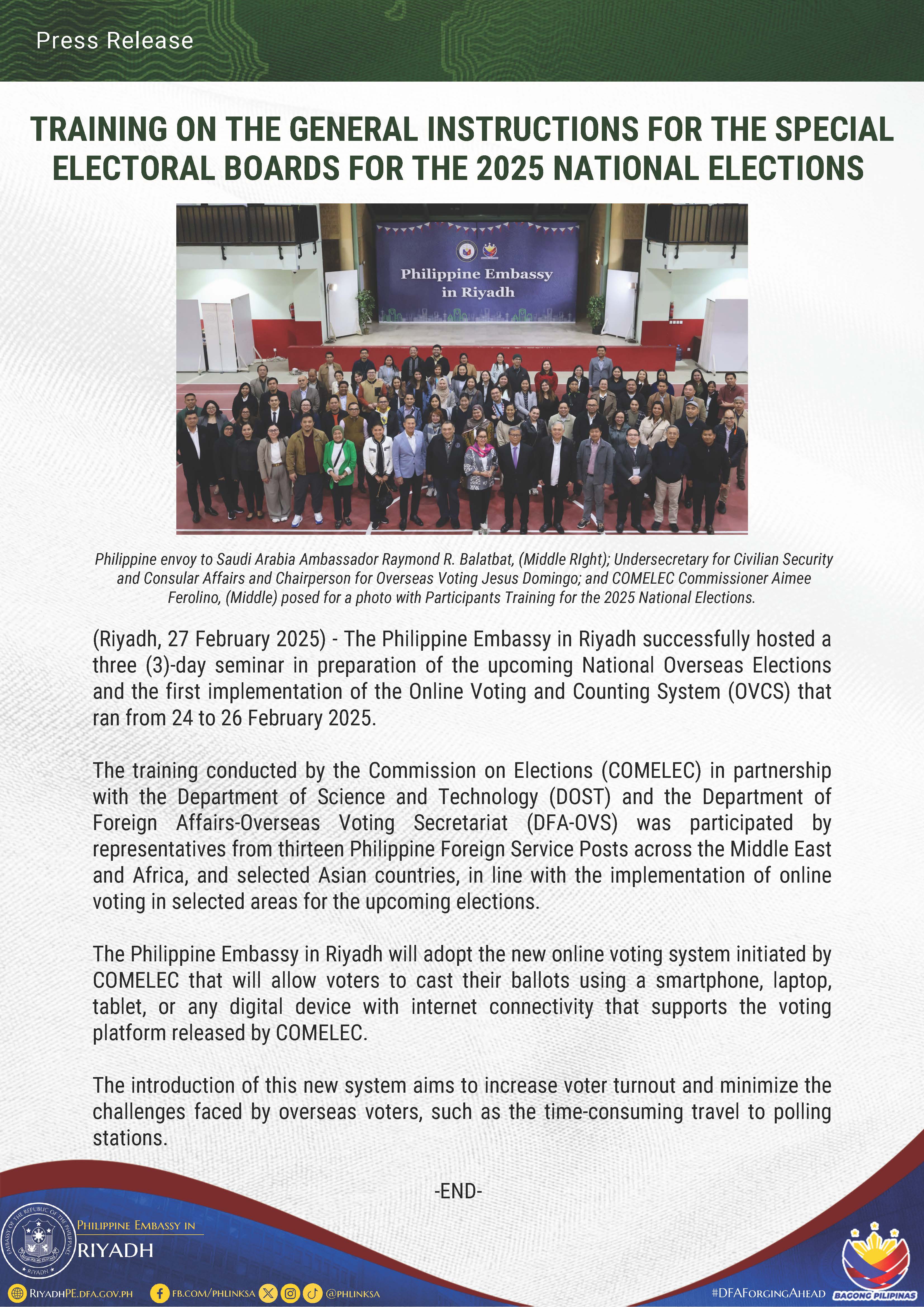 PR 006 2025 TRAINING ON THE GENERAL INSTRUCTIONS FOR THE SPECIAL ELECTORAL BOARDS FOR THE 2025 NATIONAL ELECTIONS OVERSEAS IN RIYADH Page 1