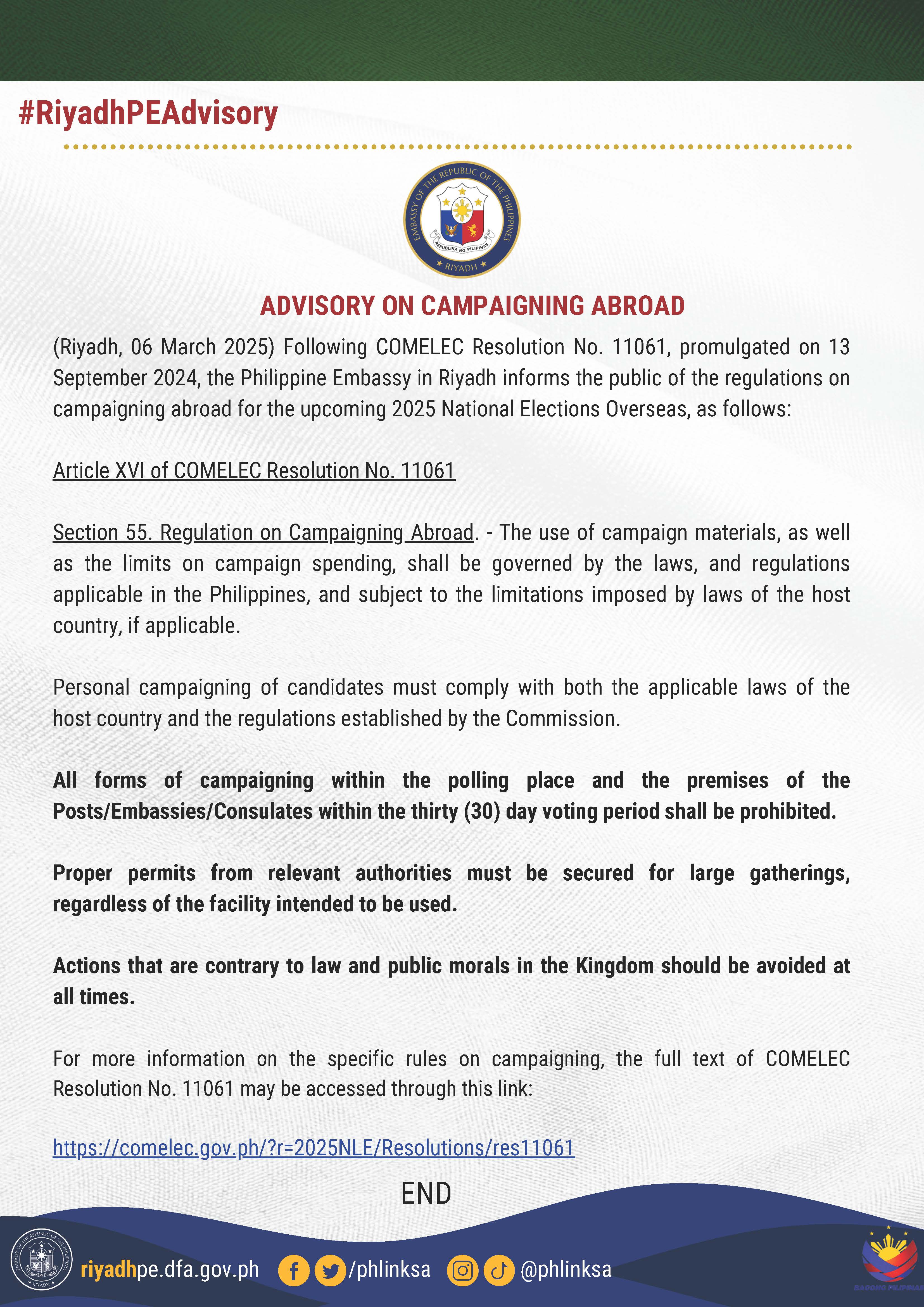 PR 008 2025 Final Advisory on Campaigning Abroad