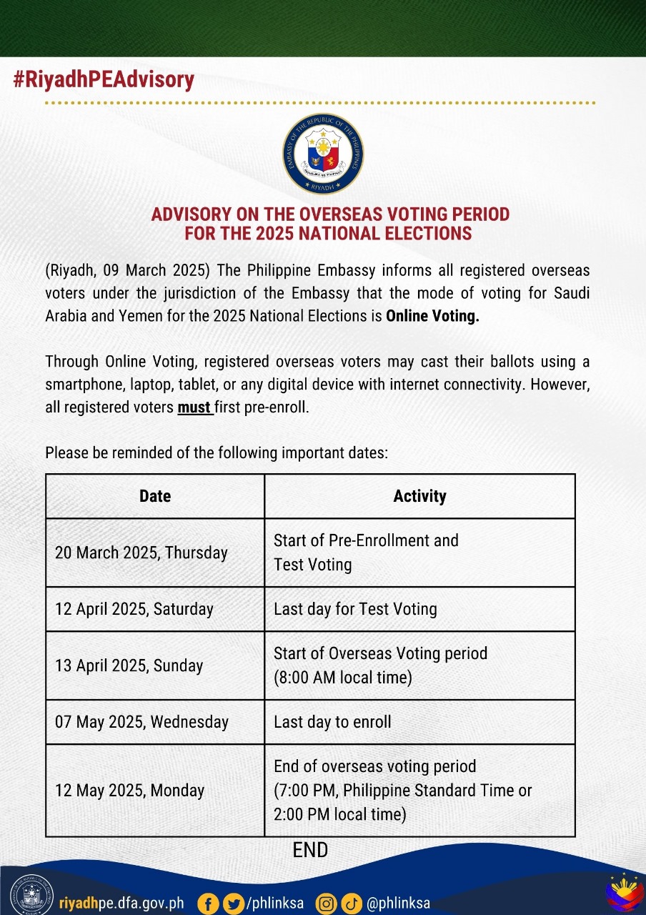 PR 012 2025 Advisory on the Overseas Voting Period for the 2025 National Elections