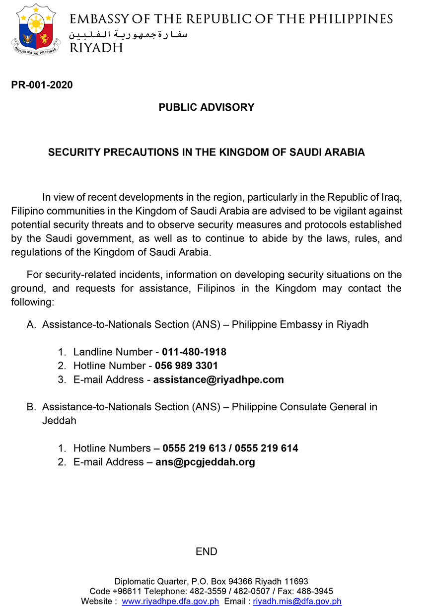 PR 001 2020 Security Precautions in KSA