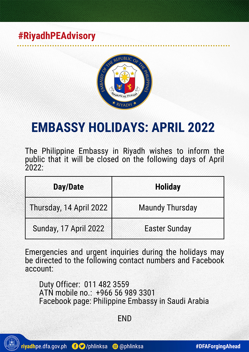 Holidays April 2022