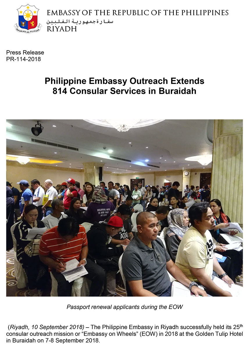 PR 114 2018 Philippine Embassy Outreach Extends 814 Consular Services in Buraidah 1