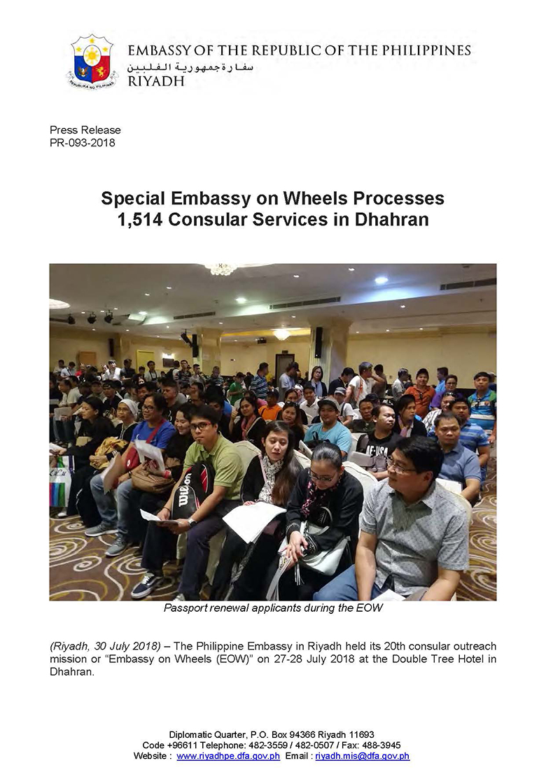 PR 093 2018 Special Embassy on Wheels Processes 1514 Consular Services in Dhahran Page 1