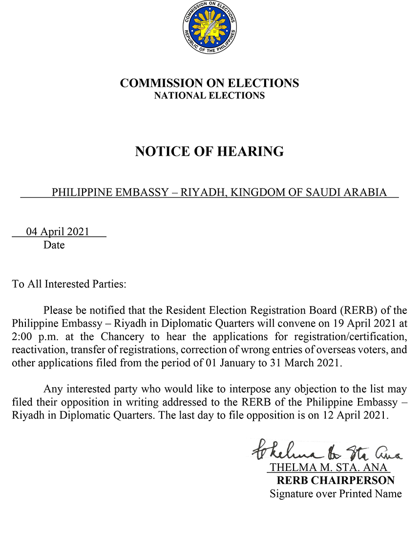 Notice of Hearing 19 APR 2021