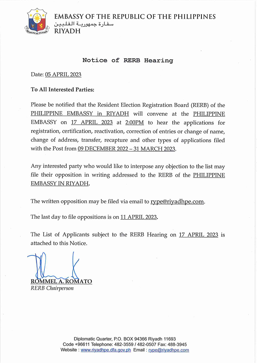 Notice of Hearing 5 April 2023