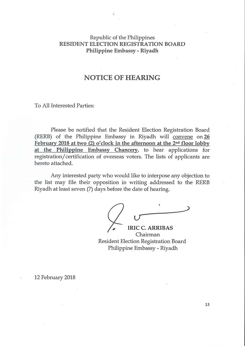 on hearing on 26 February 2018