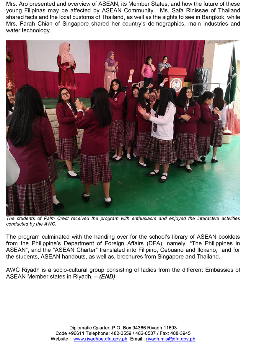 PR 150 2018 ASEAN Women Circle Riyadh Conducts First ASEAN Education for Filipino Students 2